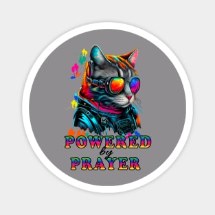 Powered by Prayer Cool Fun Retro Space Cat Christian Kitty Magnet